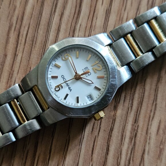 ESQ OCEANIA Swiss Girls Wrist Watch Date Calendar Analog Quartz Silver/Gold Tone - Picture 3 of 14